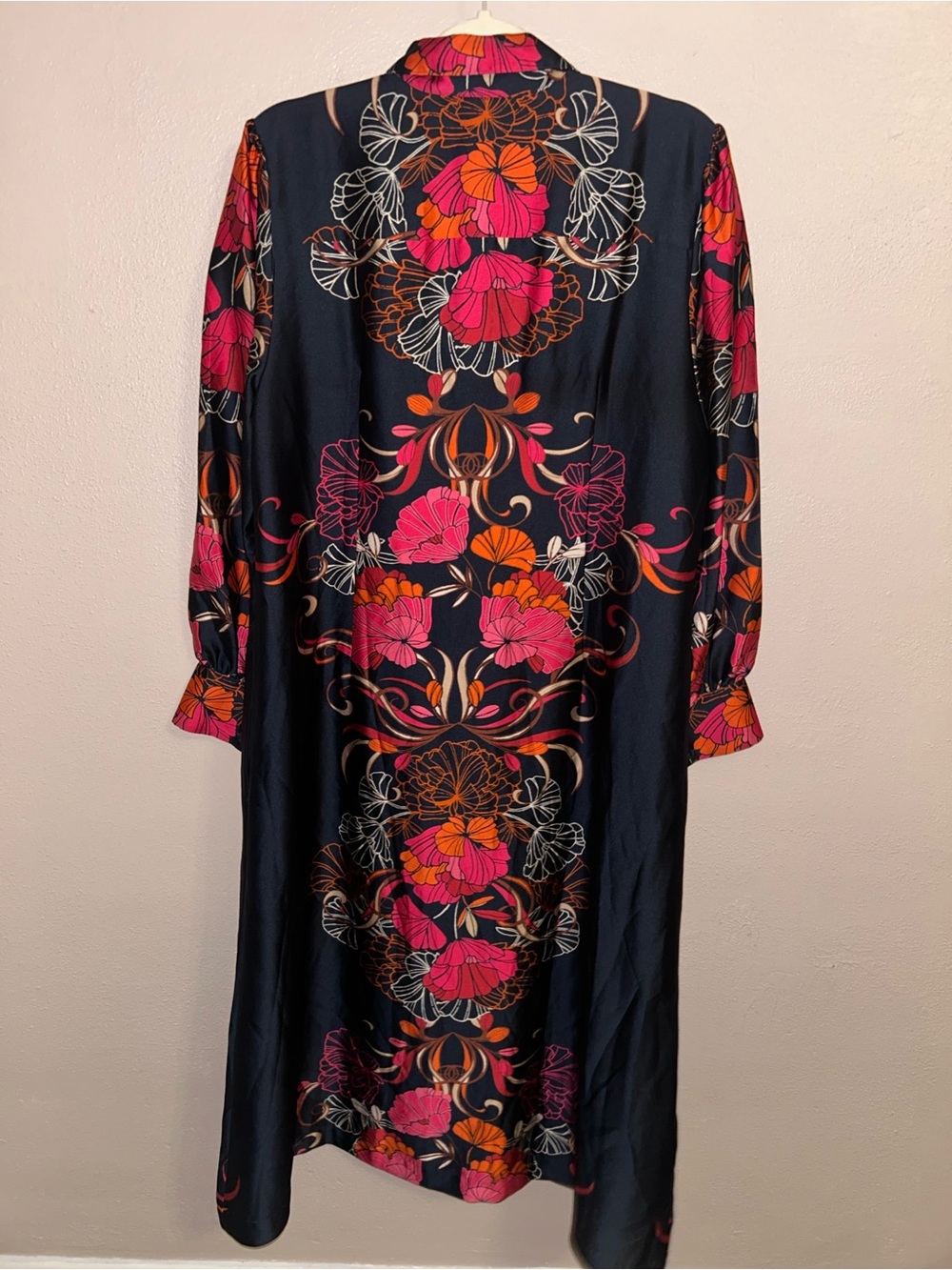 Chico's satin navy & pink Floral maxi/midi Dress - Picture 3 of 4